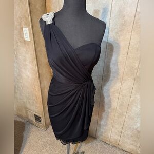 Xscape Black One-Shoulder Mini Dress with Embellishment